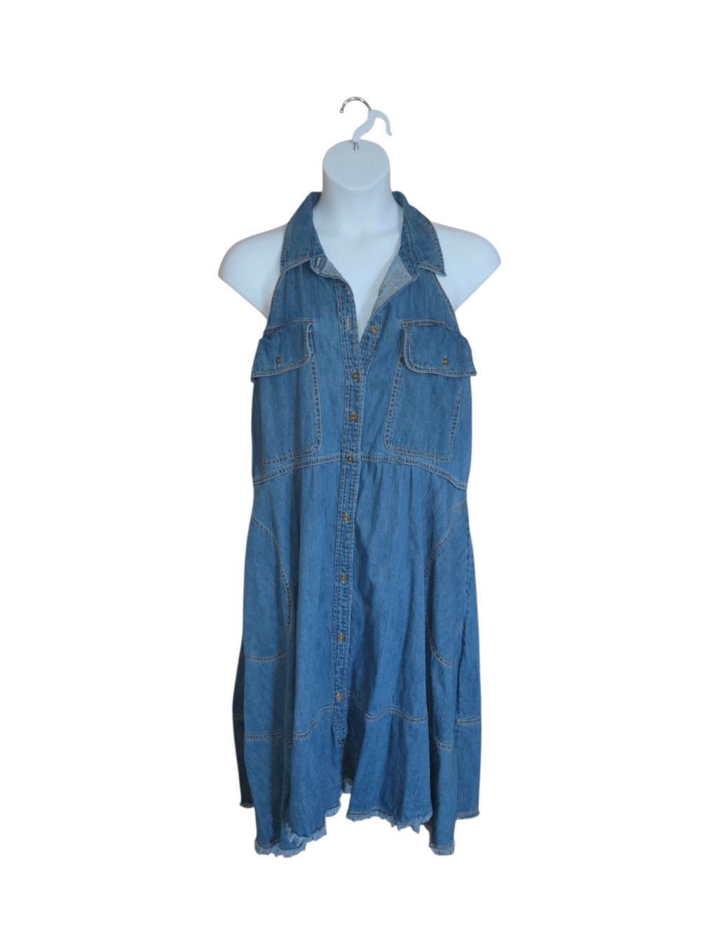Anthropologie Pilcro Dress Denim Chambray Sleeveless Halter Swing Midi Size XL - Picture 2 of 12